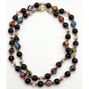 Vintage Hand Knotted Venetian Murano Glass Bead Necklace 24”